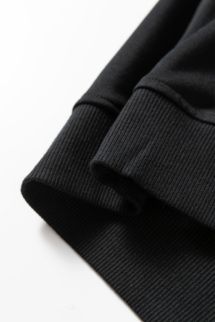 Black Contrast Piping Crewneck Pullover Mini Skirt Set