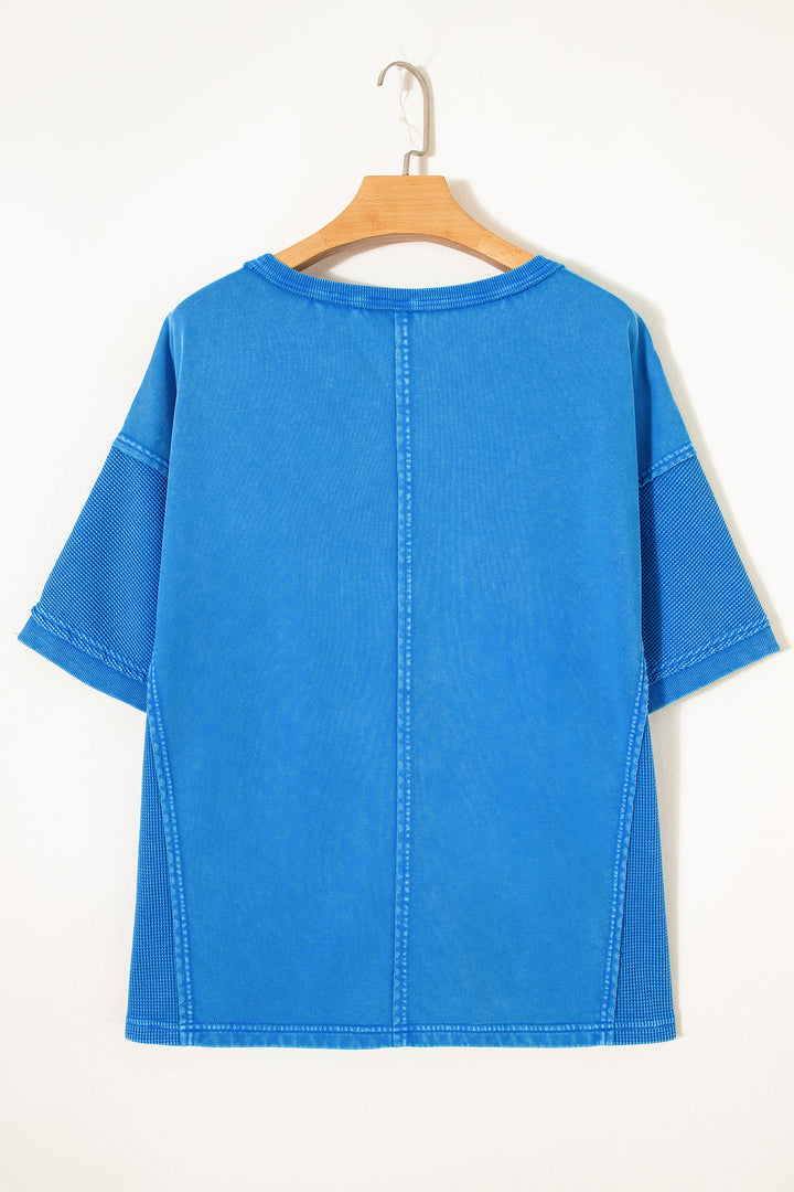 Blue Mineral Wash Star Mesh Patchwork Oversize Tee