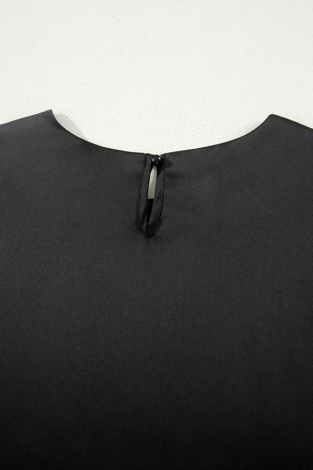 Black Asymmetric Lace Trim Short Sleeve Satin Top