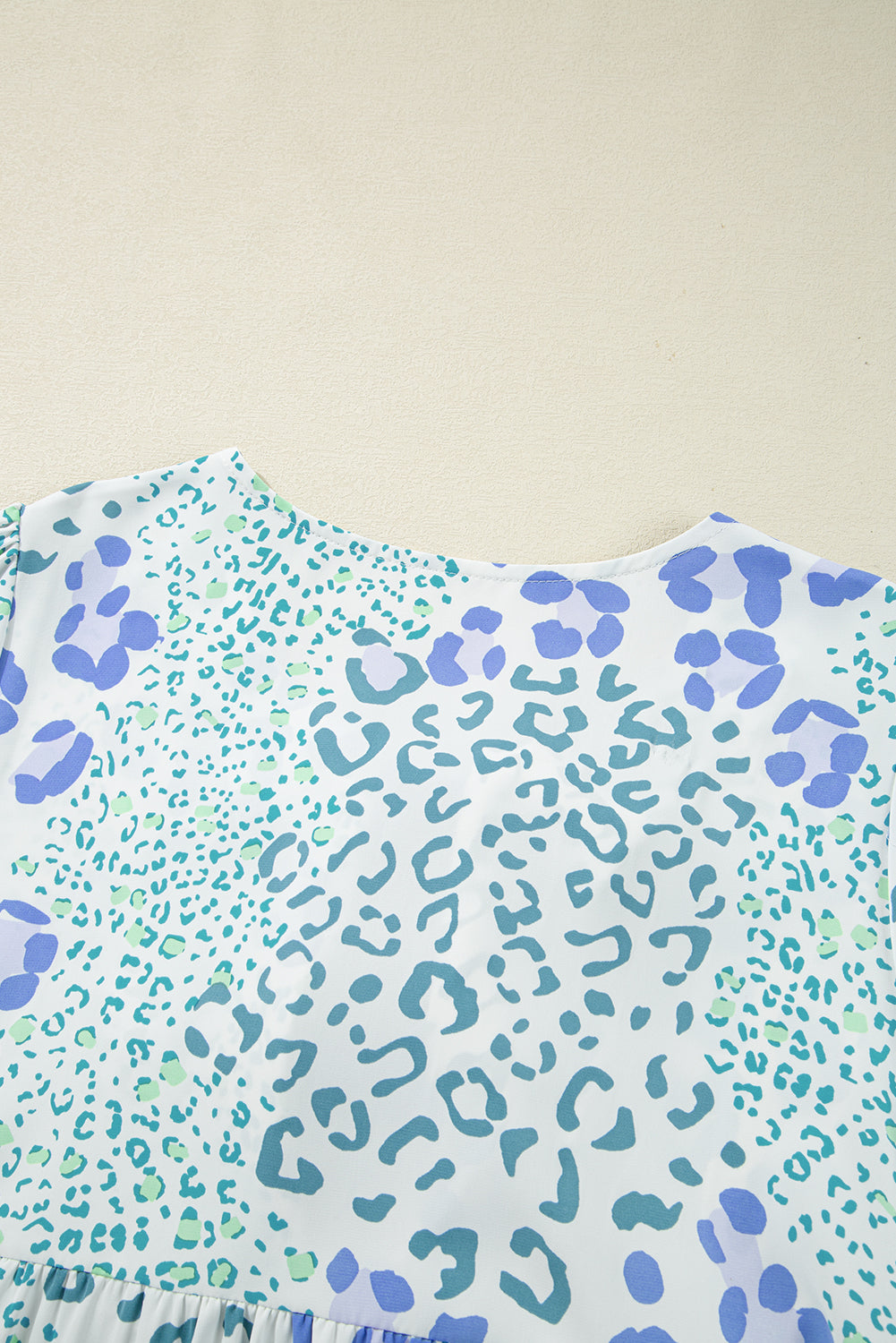 Sky Blue Leopard Contrast Bow Puff Sleeve Mini Dress