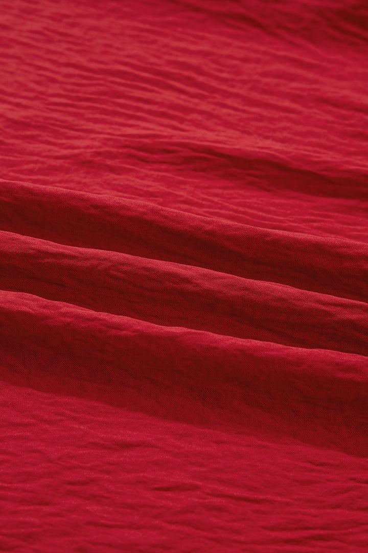 Racing Red Contrast Embroidered Detail Cinched Waist Tiered Long Sleeve Maxi Dress