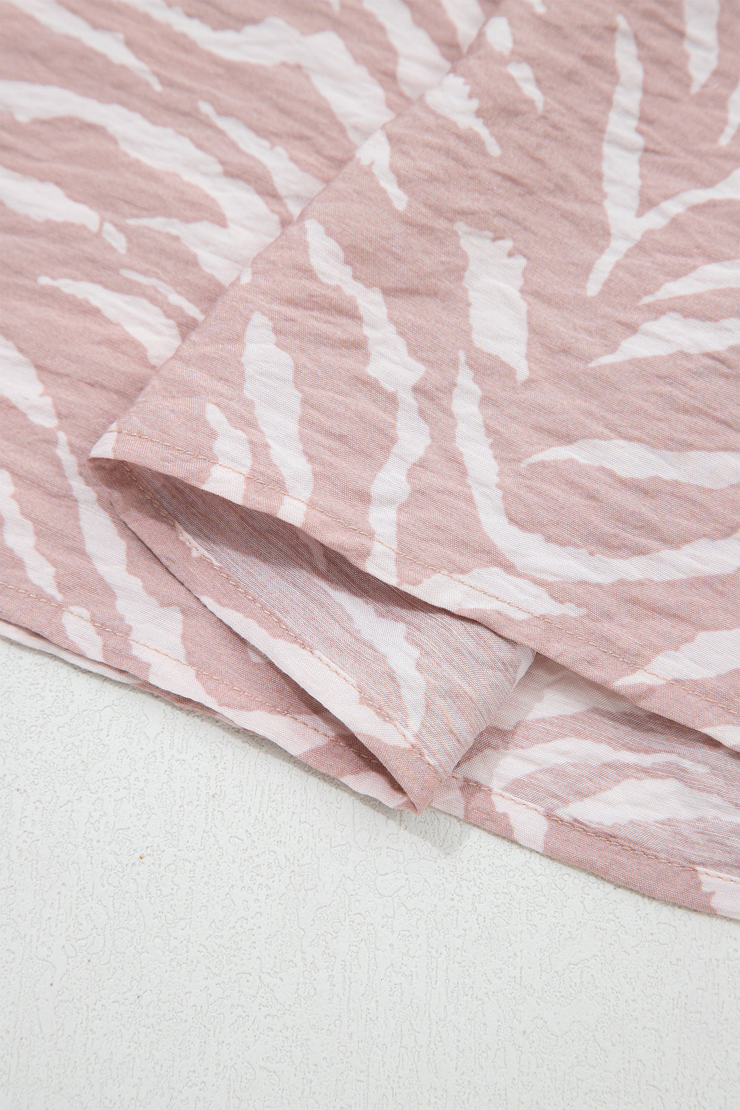 Khaki Abstract Print Cuffed Short Sleeve Loose Top Short Set