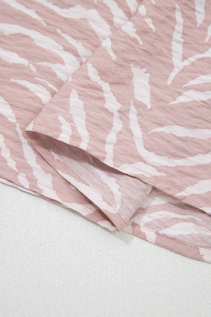 Khaki Abstract Print Cuffed Short Sleeve Loose Top Short Set