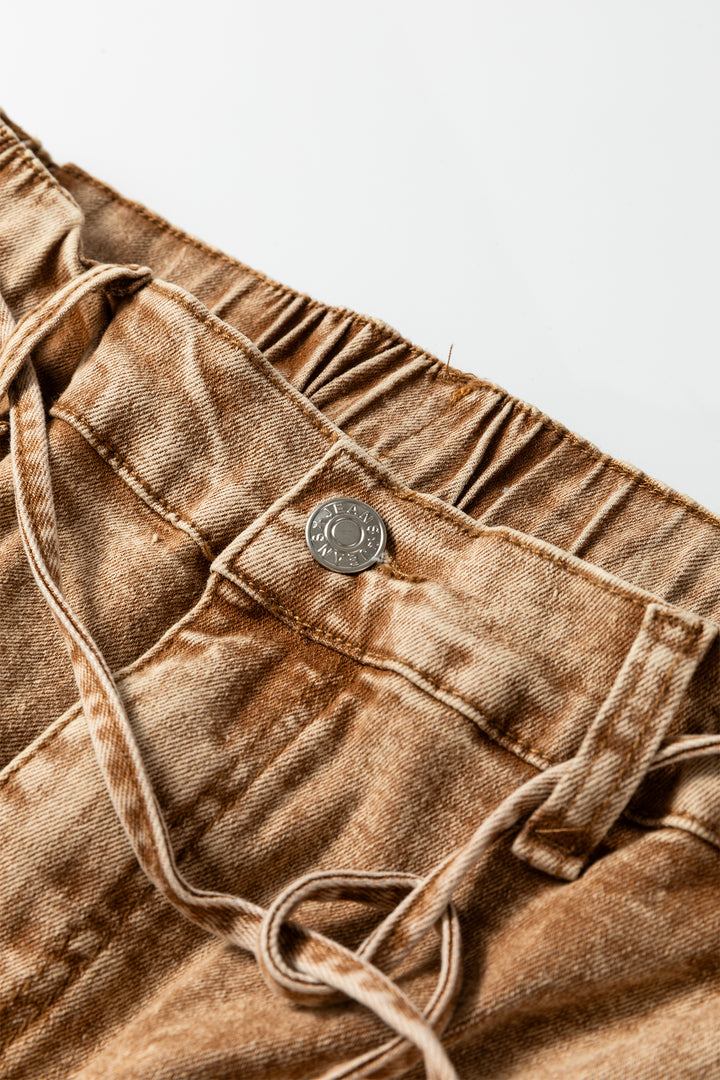 Smoke Gray Acid Wash Tie Waist Denim Pants
