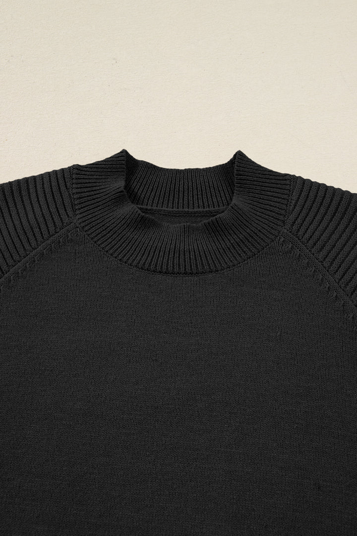 Smoke Gray Lantern Sleeve Sweater Pleated Knitted Mini Skirt Set