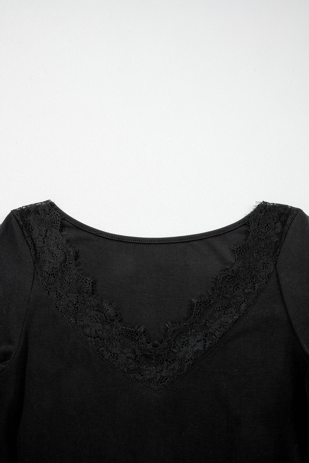 Black Lace Trim Elegant Neckline Long Sleeve Slim Top