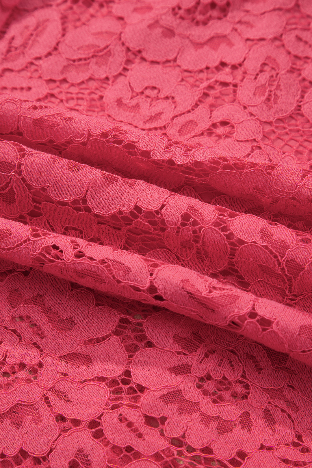 Coral Floral Lace Overlay Zip Up V Neck Smocked Waist Sleeveless Dress