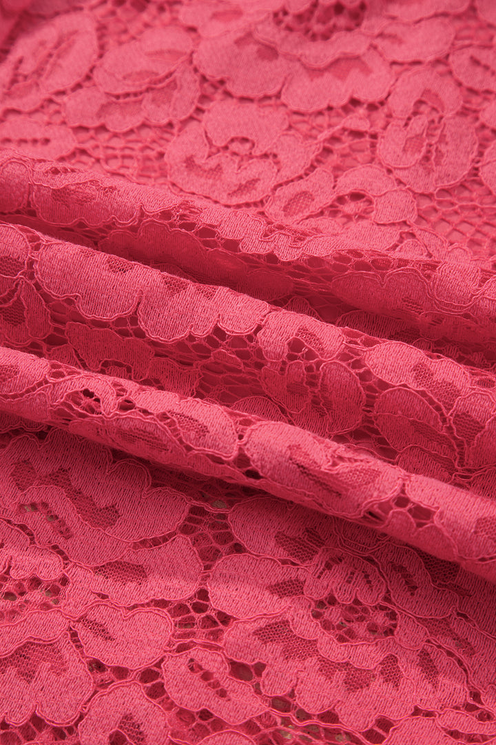 Coral Floral Lace Overlay Zip Up V Neck Smocked Waist Sleeveless Dress