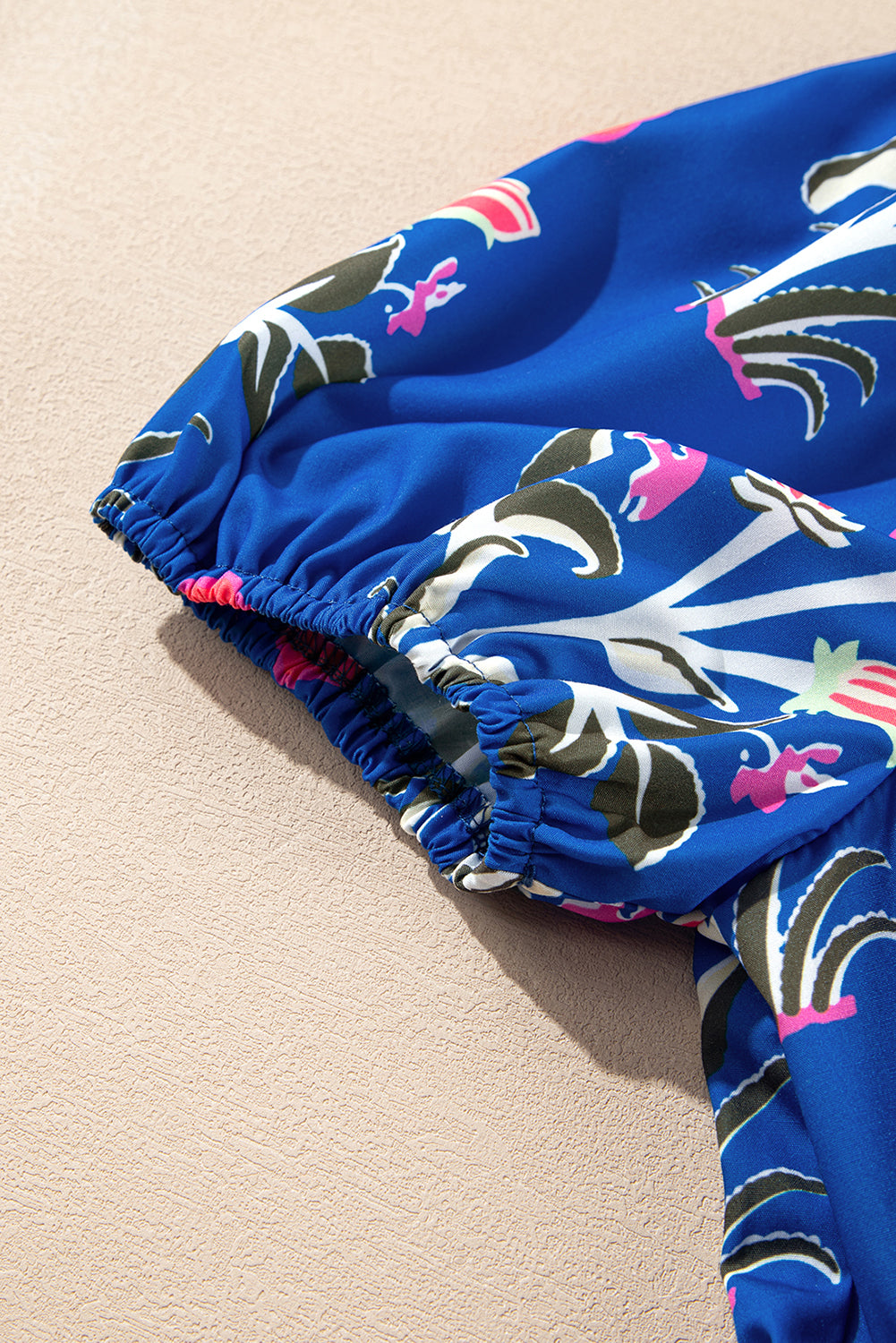 Sky Blue Floral Puff Short Sleeve V Neck High Waist Maxi Dress