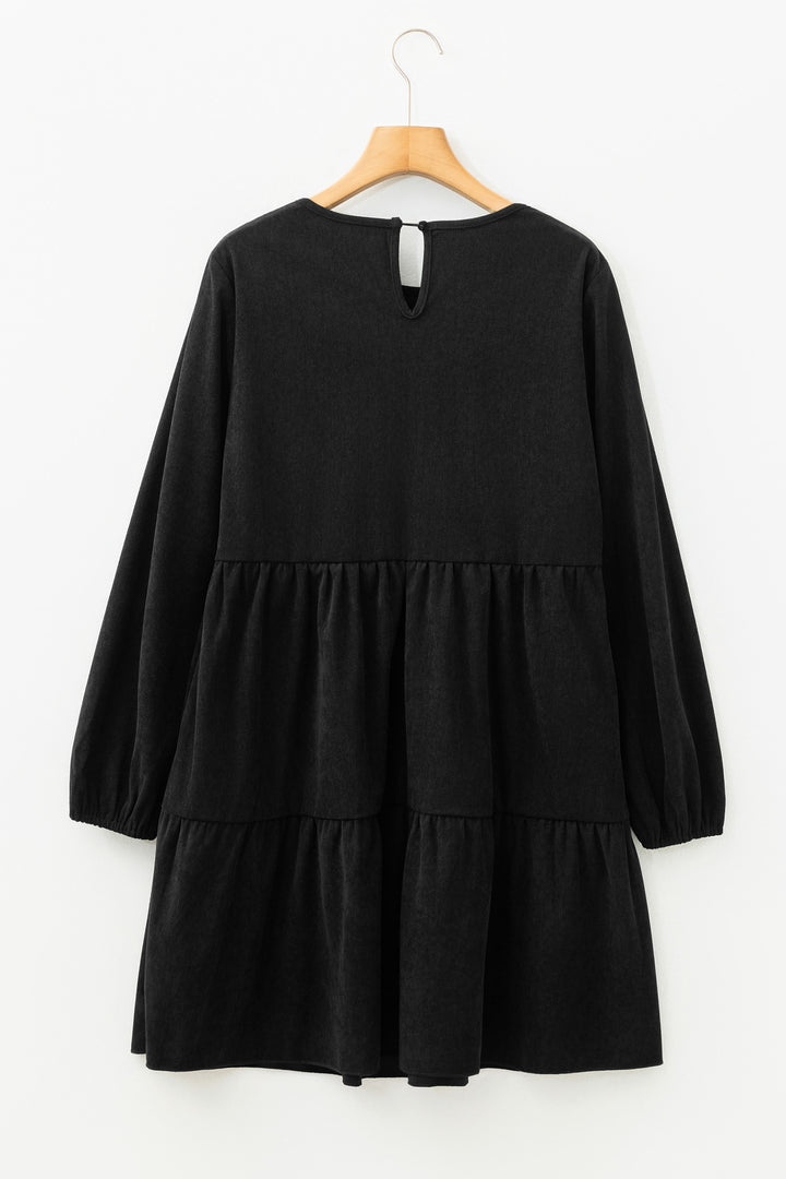 Dark Brown Lantern Sleeve Tiered Mini Dress