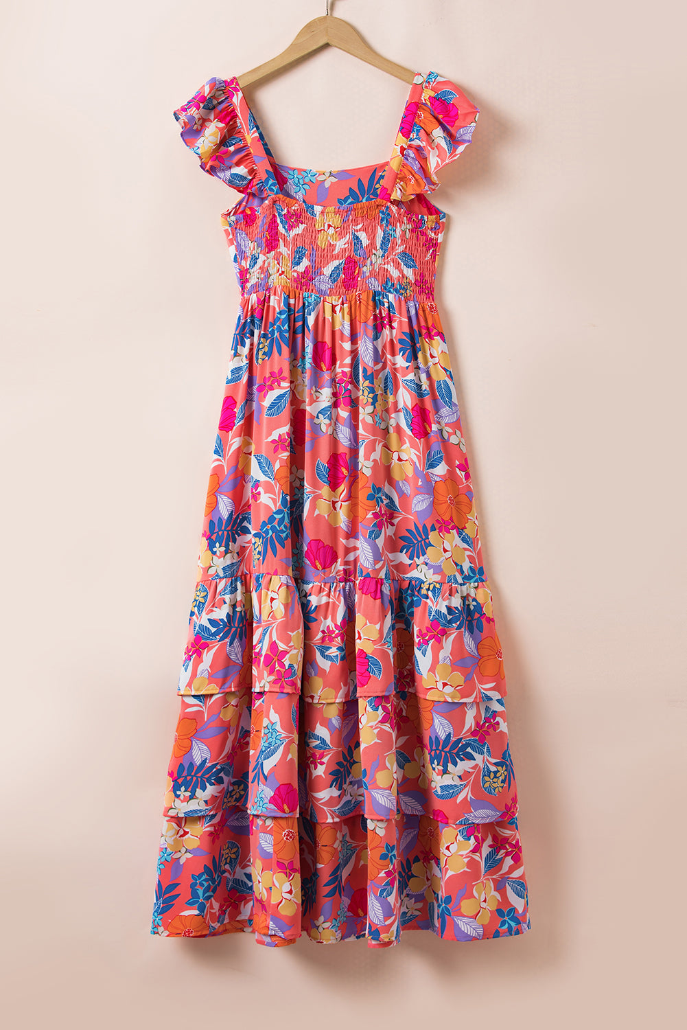 Pink Floral Print Sleeveless Ruffle Tiered Maxi Dress | Women