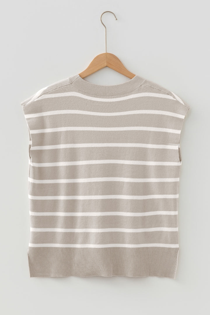 Parchment Side Slits Crewneck Short Sleeve Sweater Tee