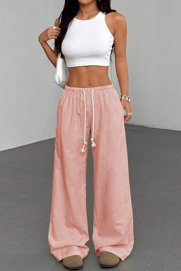 Pink Stripe Drawstring Plus Size Loose Pants