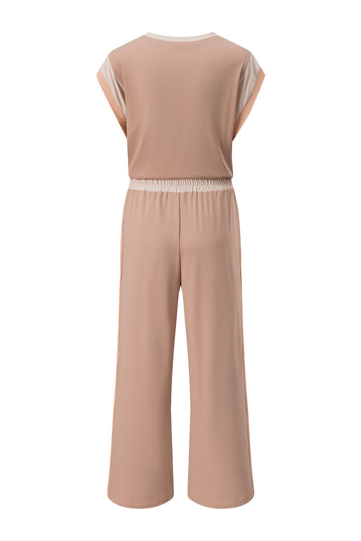 Smoke Gray Color Block Detail Casual Two-piece Set