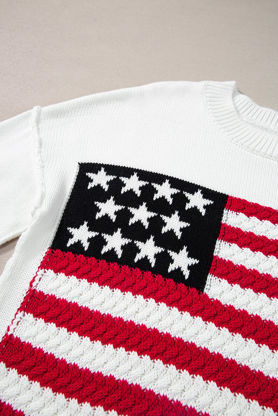 White American Flag Cable Knit Drop Shoulder Sweater | Women