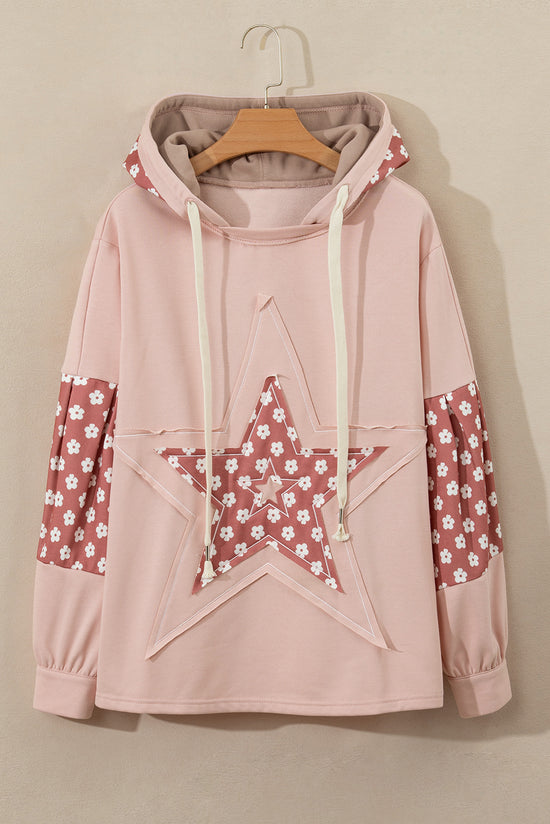 Delicacy Floral Patchwork Star Pattern Drawstring Hoodie