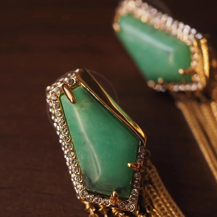 Alexis Bittar Gemstone Tassel Ear Clip No Ear Hole Medieval Vintage Retro Heavy Industry
