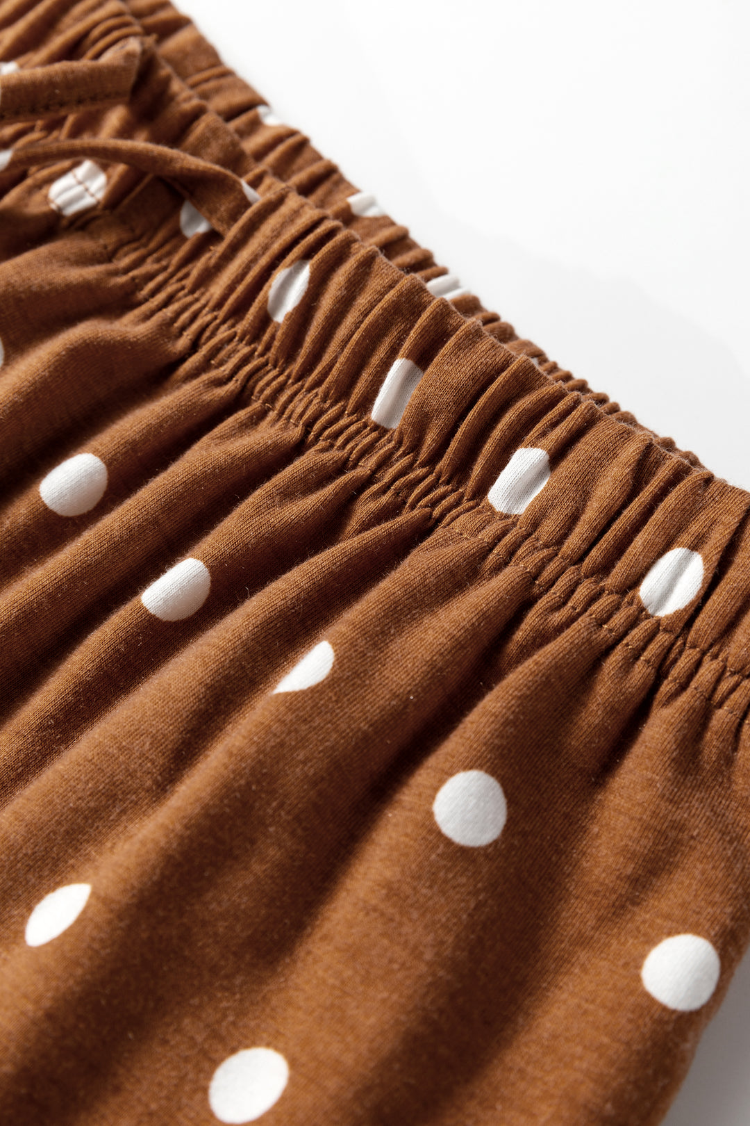 Brown Polka Dot Print Long Sleeve Shirt Pant 2pcs Pajama Set