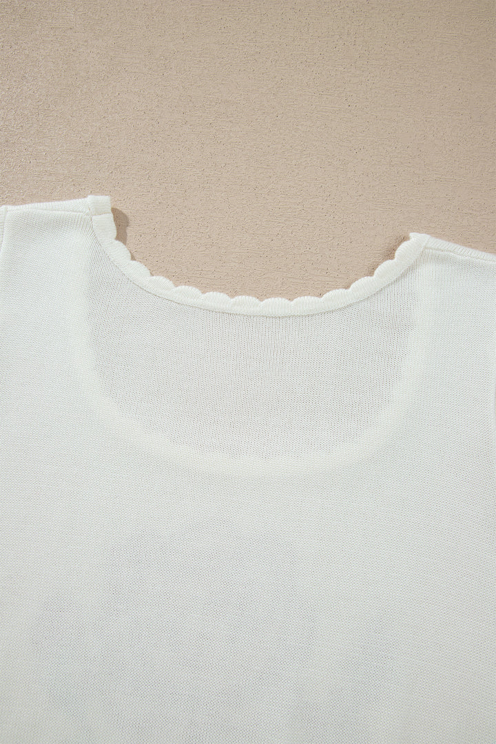 White Western Floral Print Short Sleeve Square Collar Knit Sweater