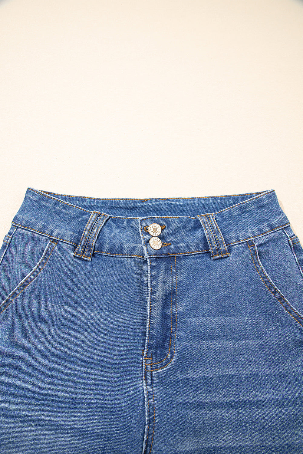 Sky Blue Double Button Zip Fly Straight Leg Jeans