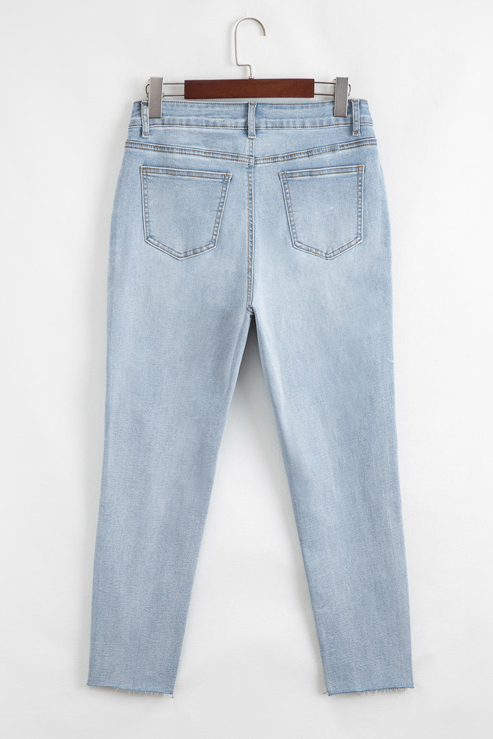Beau Blue Mid Rise Ankle-Length Distressed Skinny Jeans