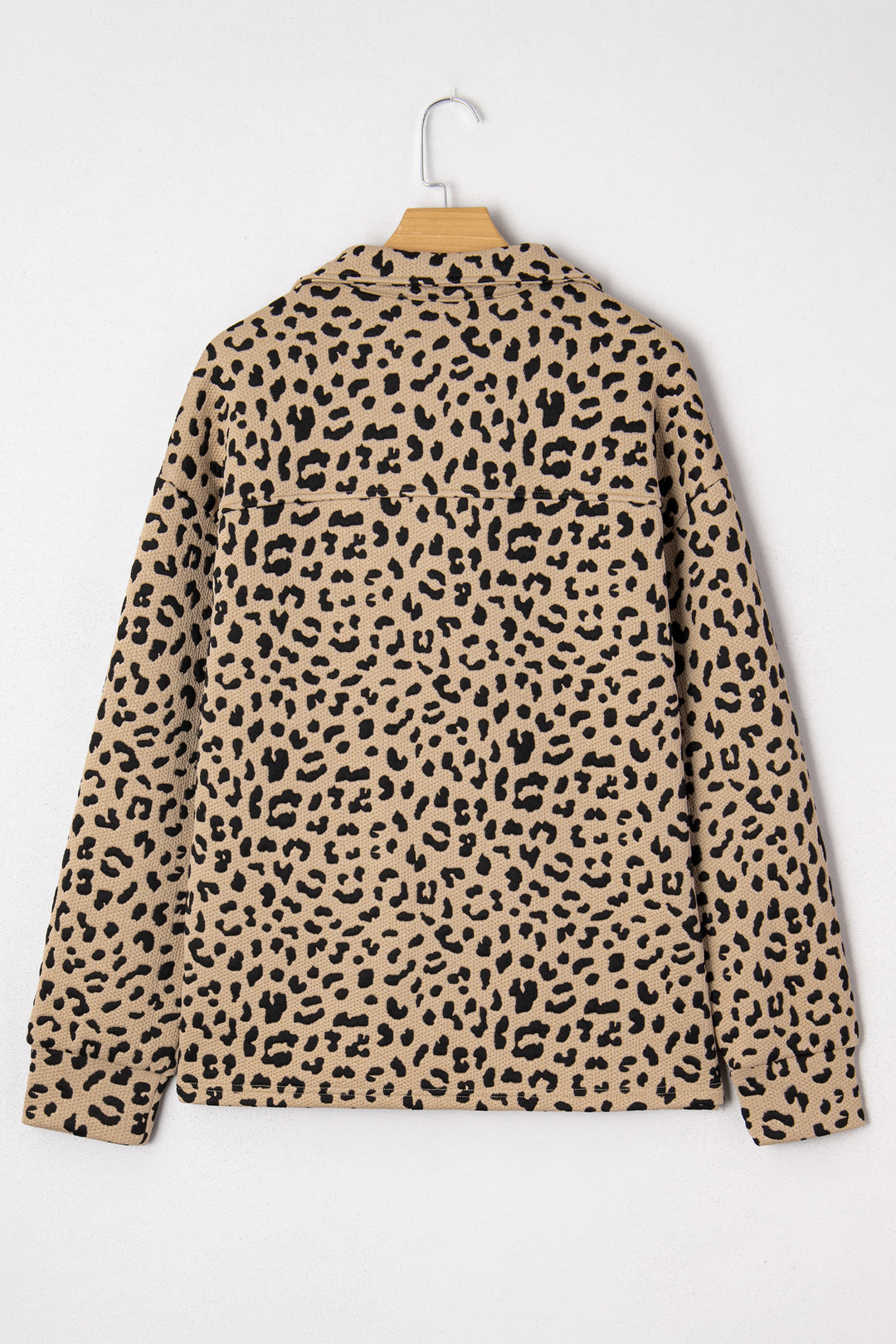 Parchment Leopard Polo Collar V Neck Pullover Top