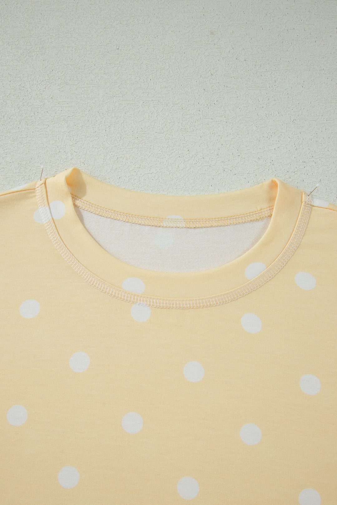 Yellow Exposed Seam Detail Polka Dot Loose Tee Drawstring Shorts Set
