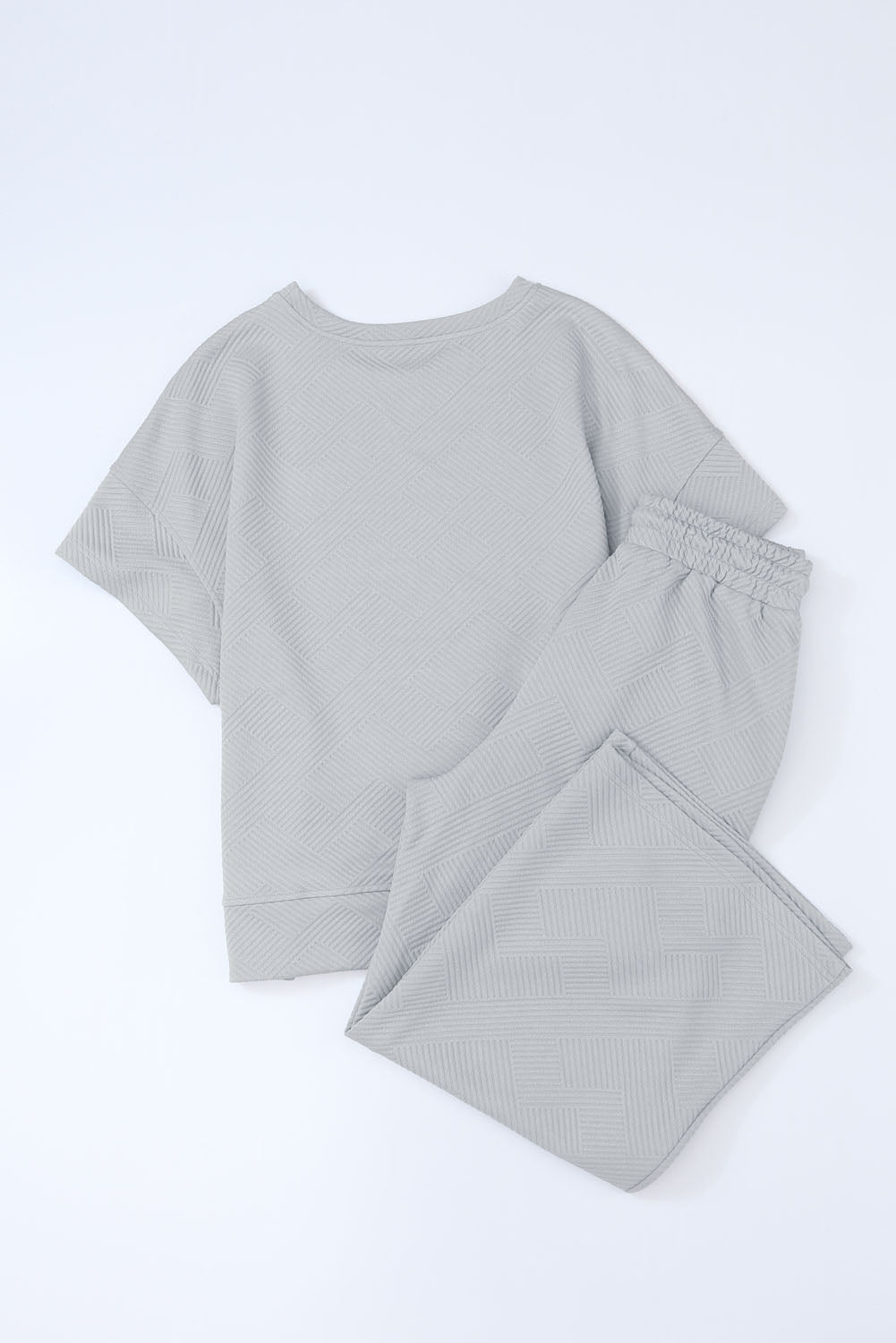 Brown Textured Loose Fit T Shirt and Drawstring Pants Set