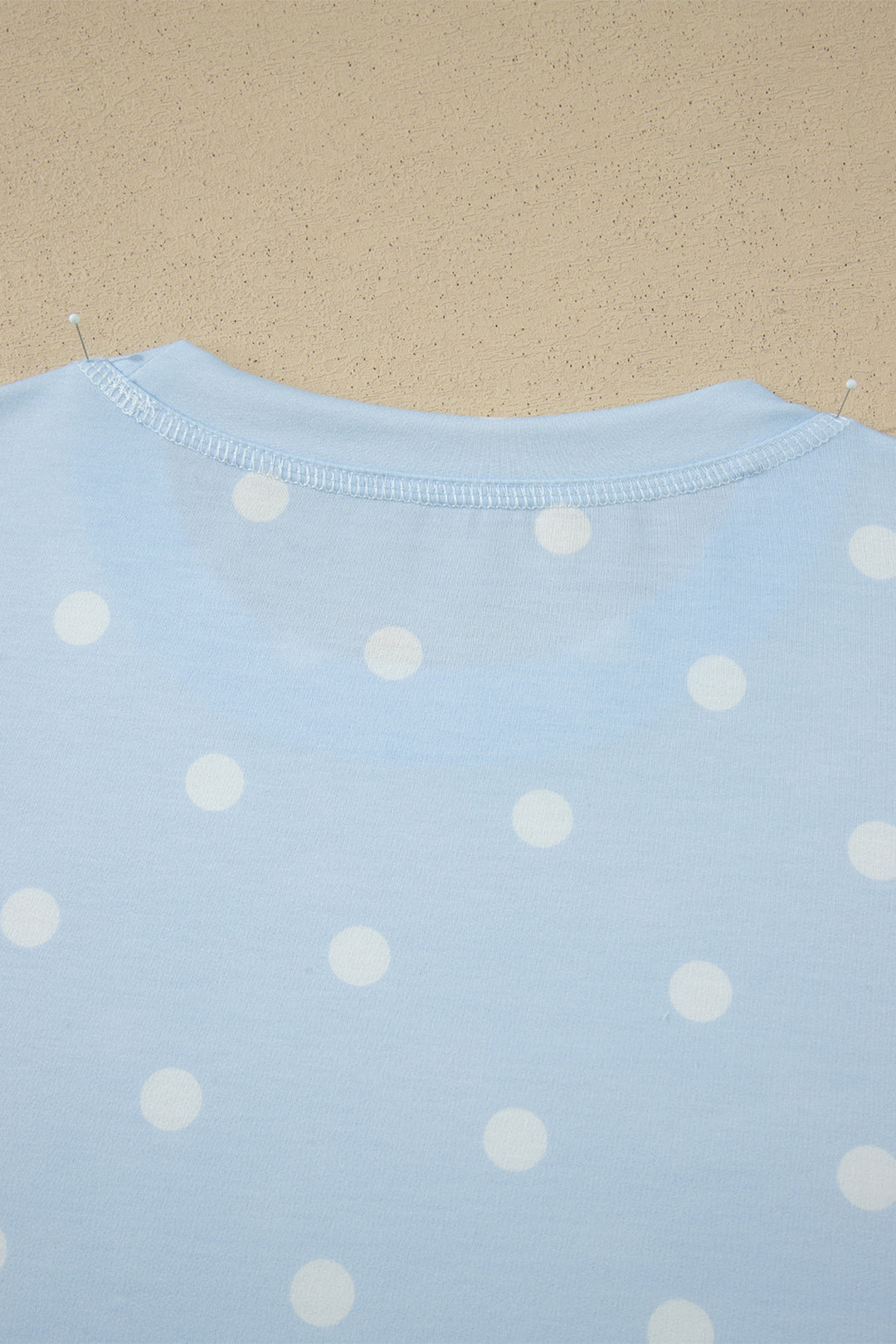 Sky Blue Exposed Seam Detail Polka Dot Loose Tee Drawstring Shorts Set