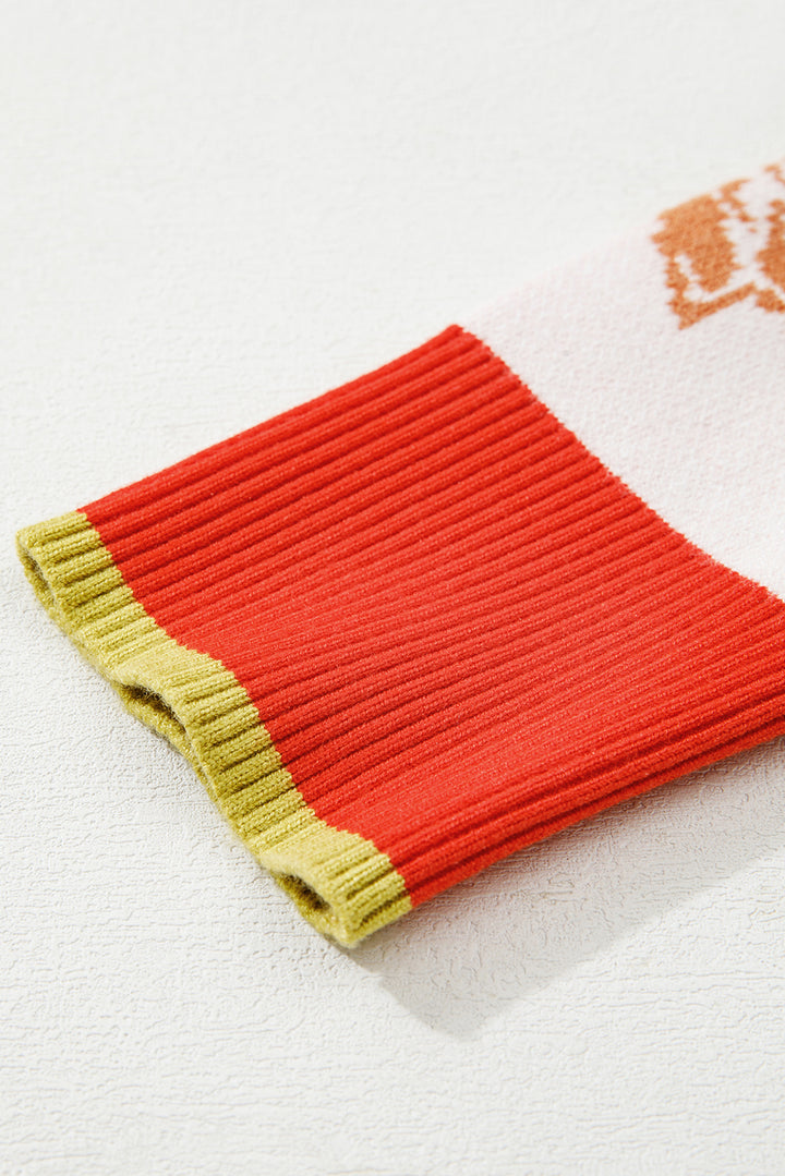 Khaki Floral Half Zip Collared Pullover Sweater