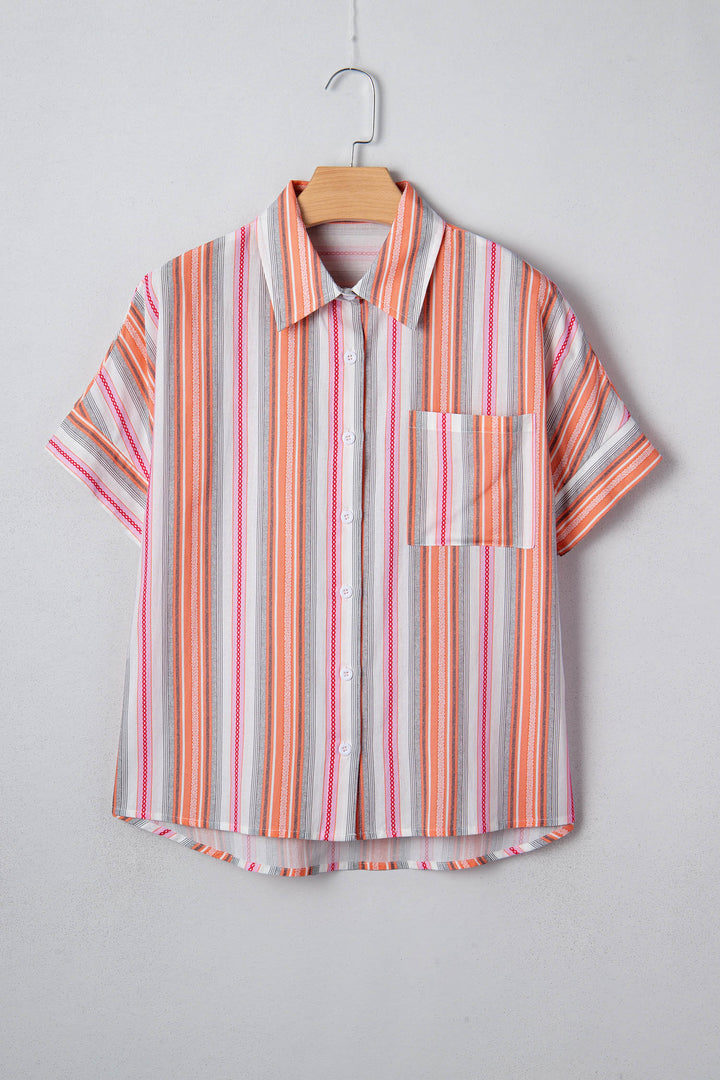 Pink Stripe Button up Short Sleeve Shirt