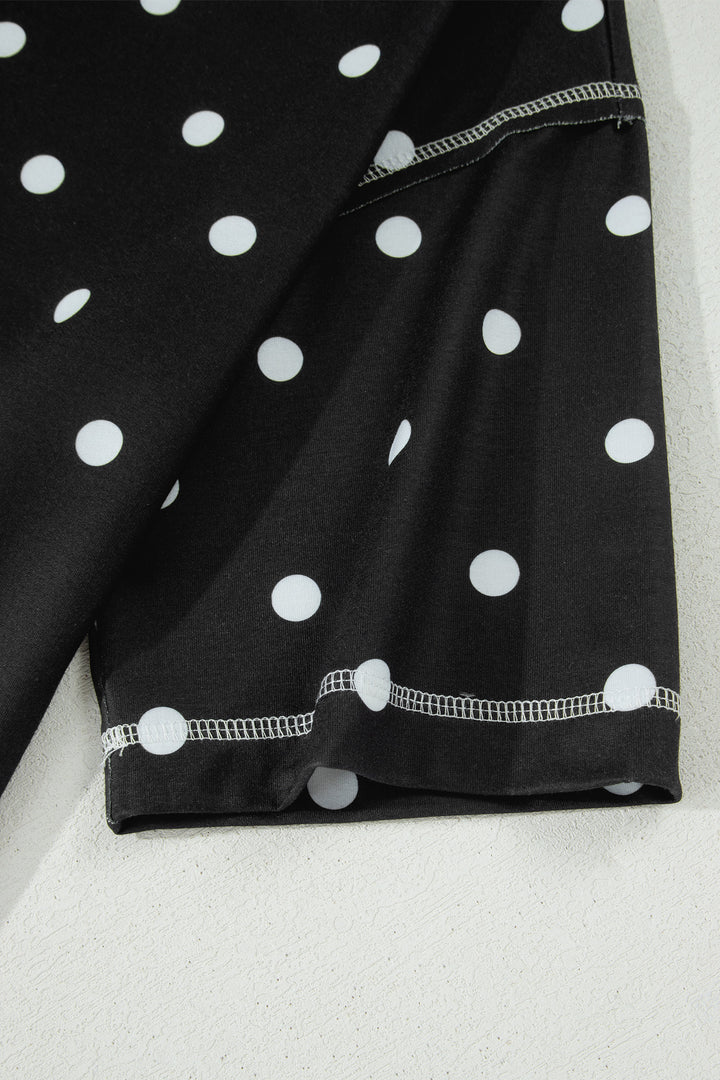 Black Exposed Seam Detail Polka Dot Loose Tee Drawstring Shorts Set