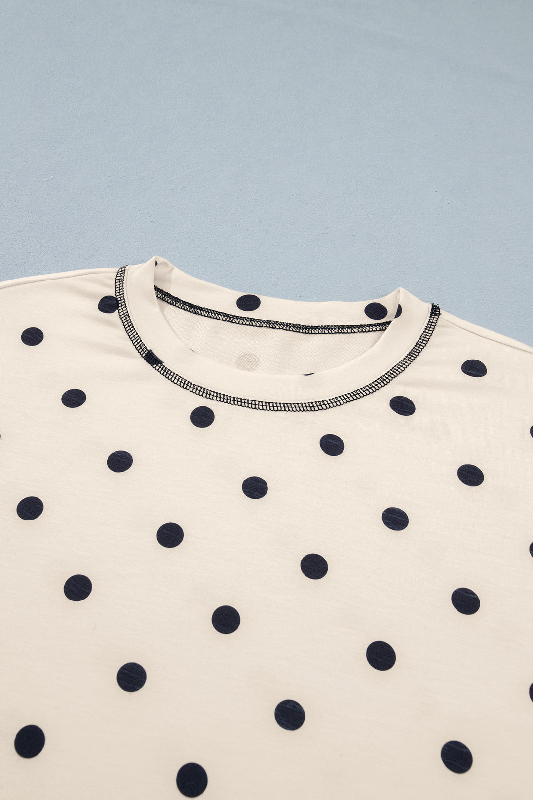 White Exposed Seam Detail Polka Dot Loose Tee Drawstring Shorts Set