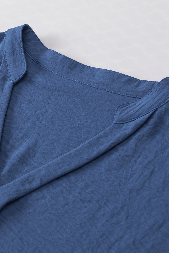 Sail Blue Notched Neck Batwing Sleeve Lightweight Blouse