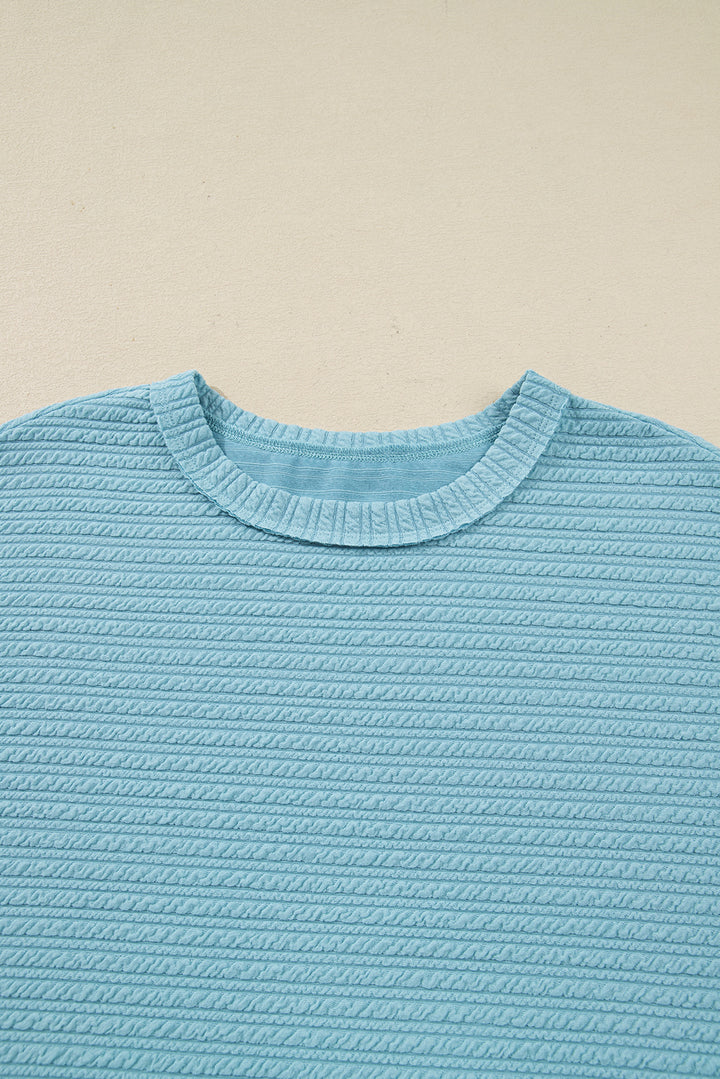 Light Blue Textured Drop Shoulder Plus Size Knit Top
