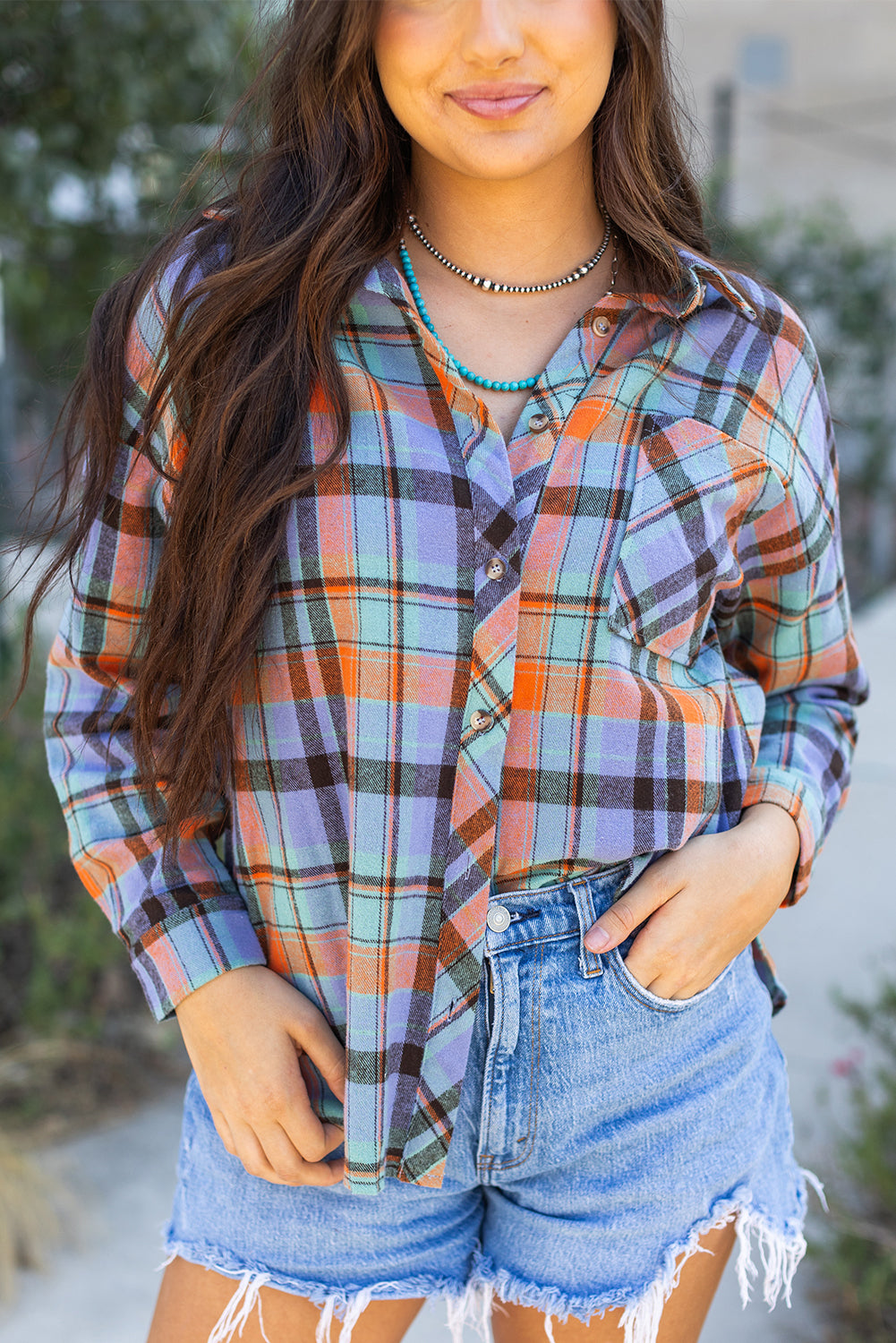 Orange Plaid Print Loose Vintage Shirt