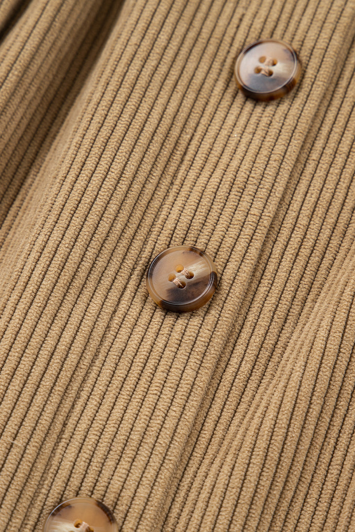 Camel Corduroy Buttoned Front Faux Pockets Mini Skirt