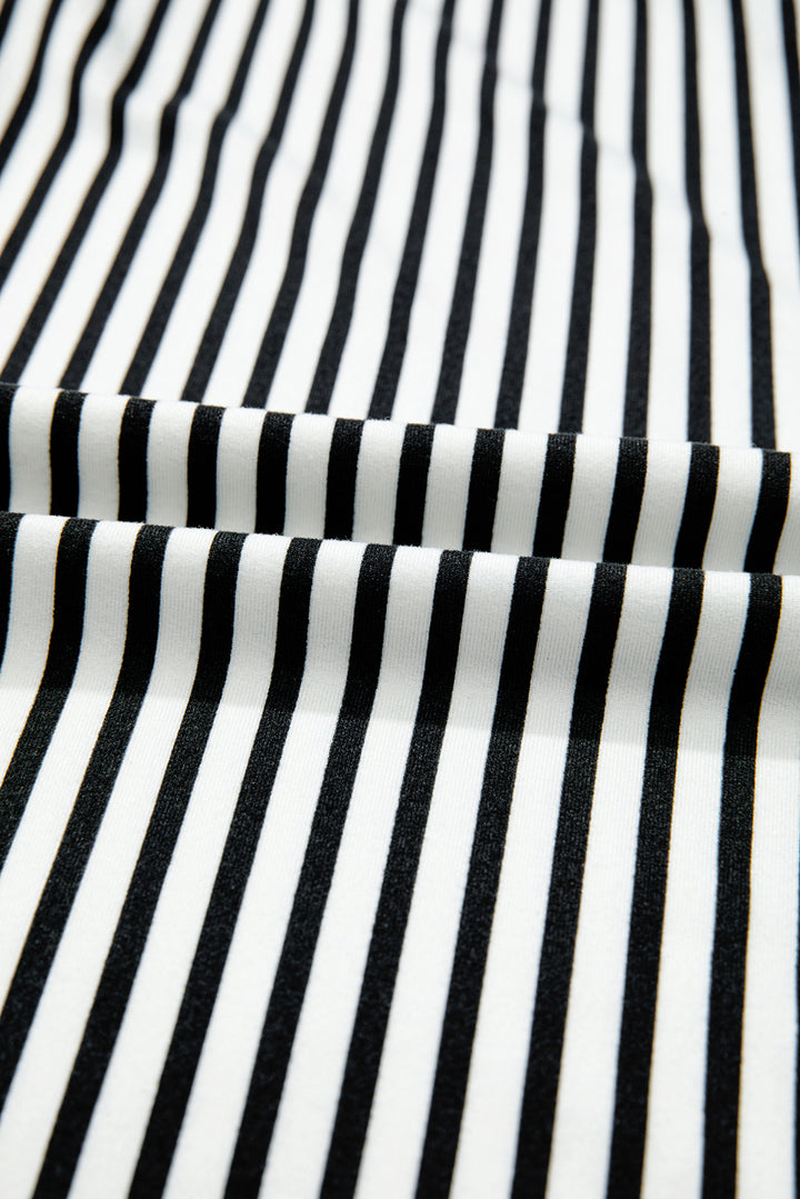 Black Stripe Tied High Waist Loose Straight Casual Pants