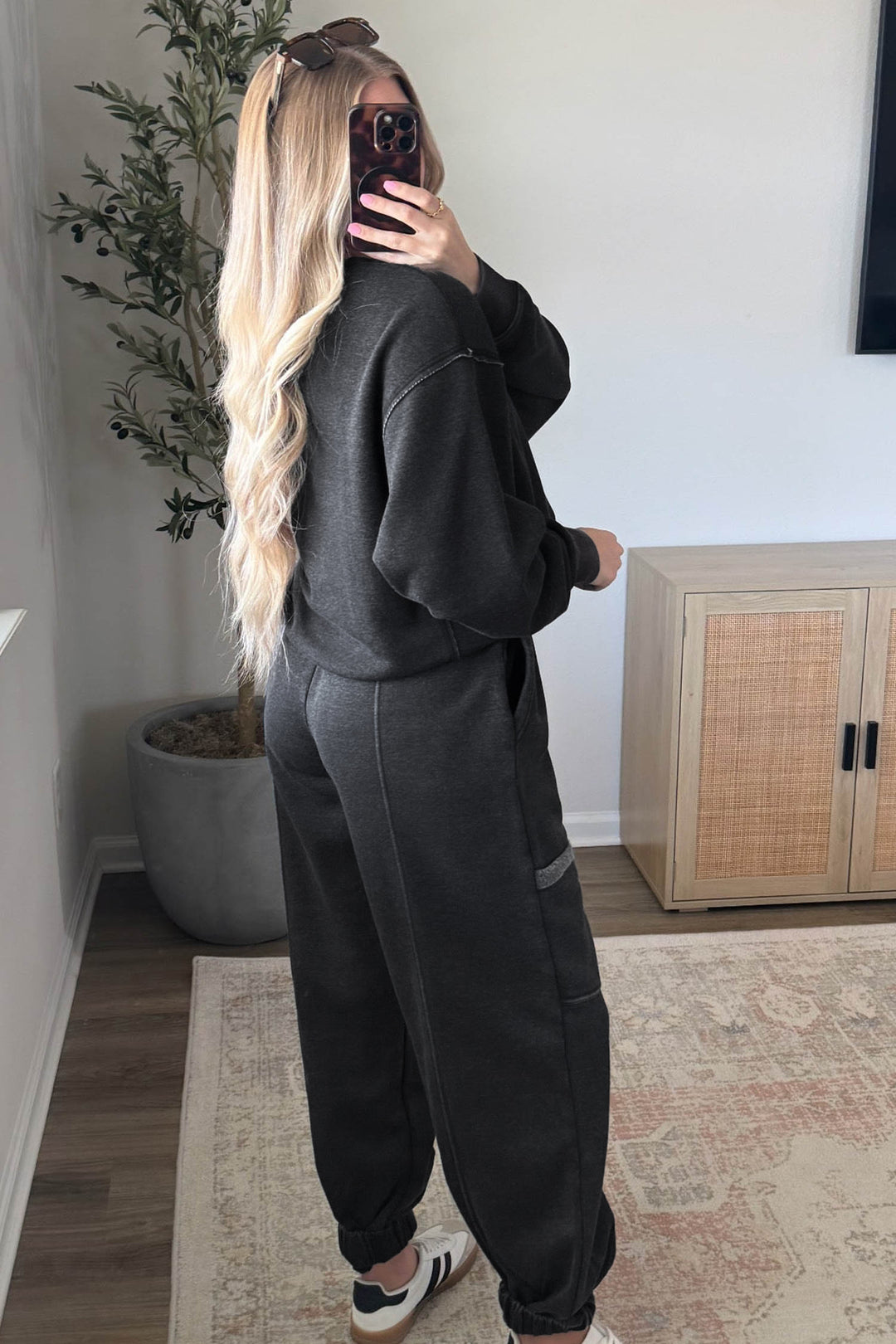 Carbon Grey Solid Colorblock Jogger Pants Set