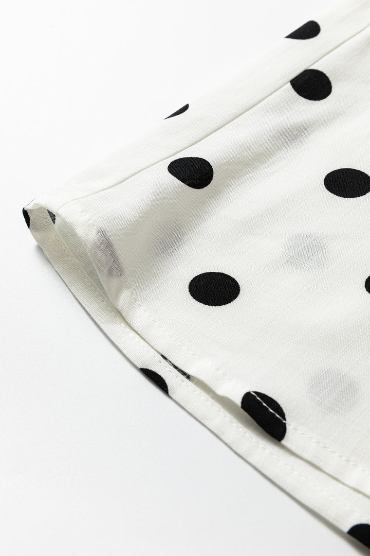 White Polka Dot Print Contrast Piping Elegant Shirt