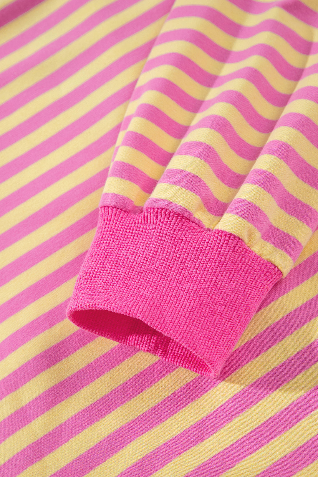 Rose Red Striped Long Sleeve Zip-Up Hoodie Drawstring Elastic Waist 2pcs Short Set