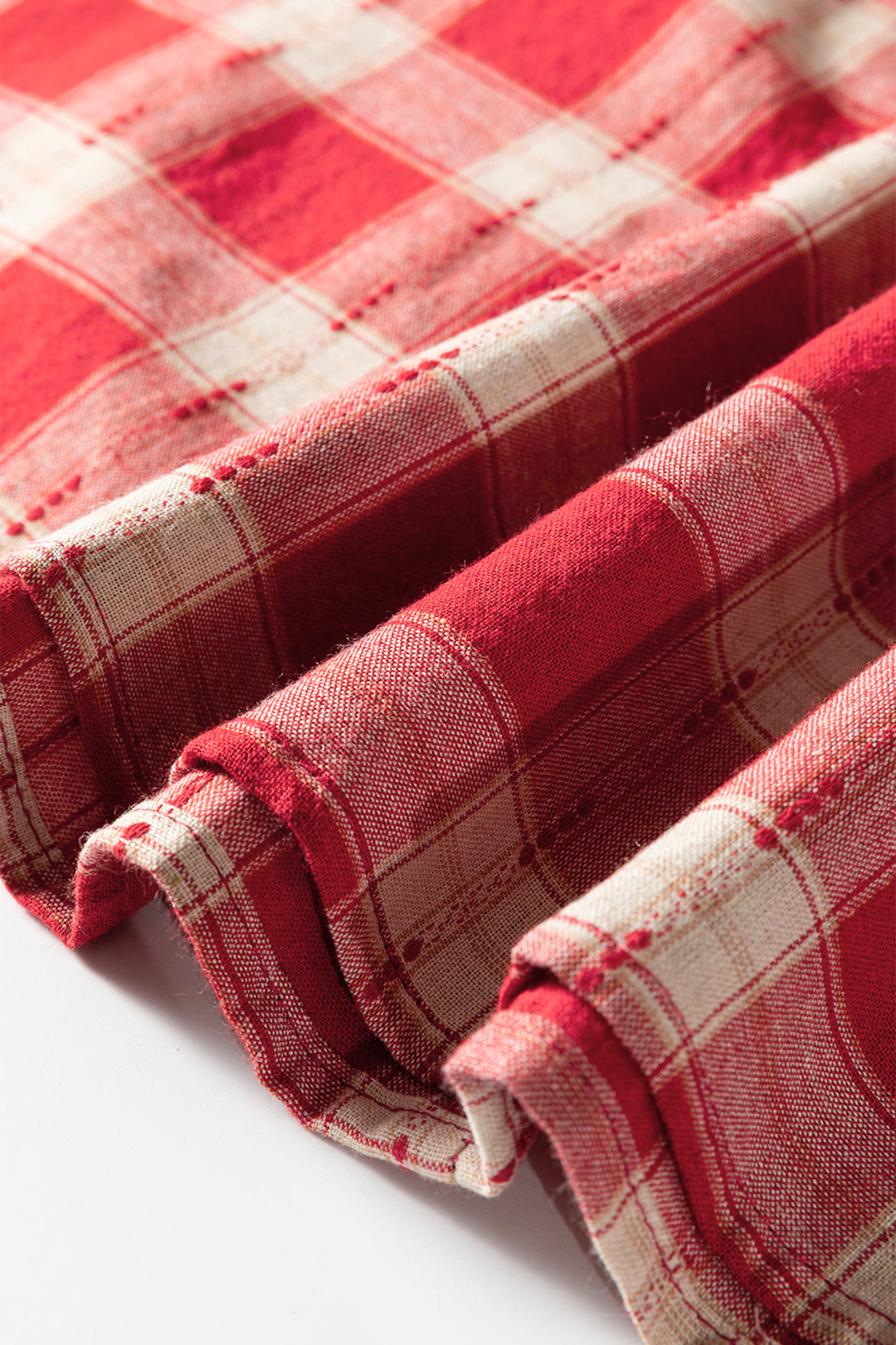 Red Plaid Print Smocked Puff Sleeve Mini Dress