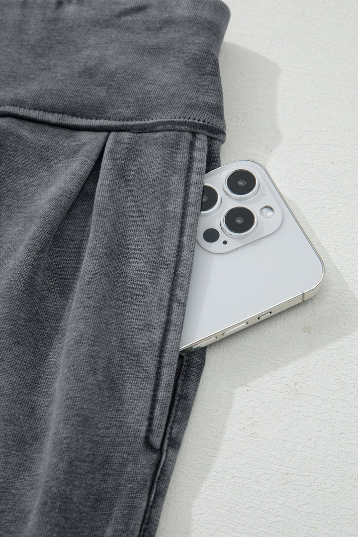 Medium Grey Mineral Wash Jogger Style High Waist Pants