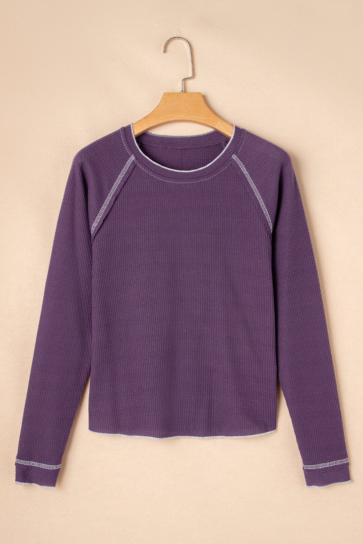 Tillandsia Purple Textured Round Neck Long Sleeve Top