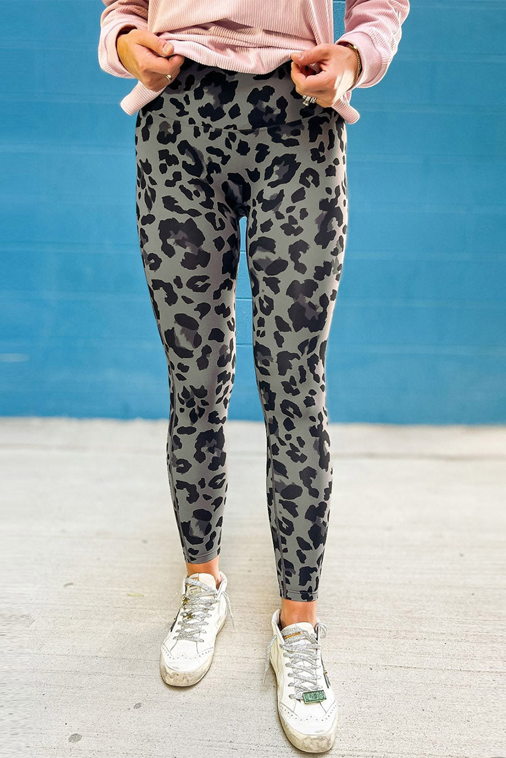 Gray Classic Leopard Print Active Leggings