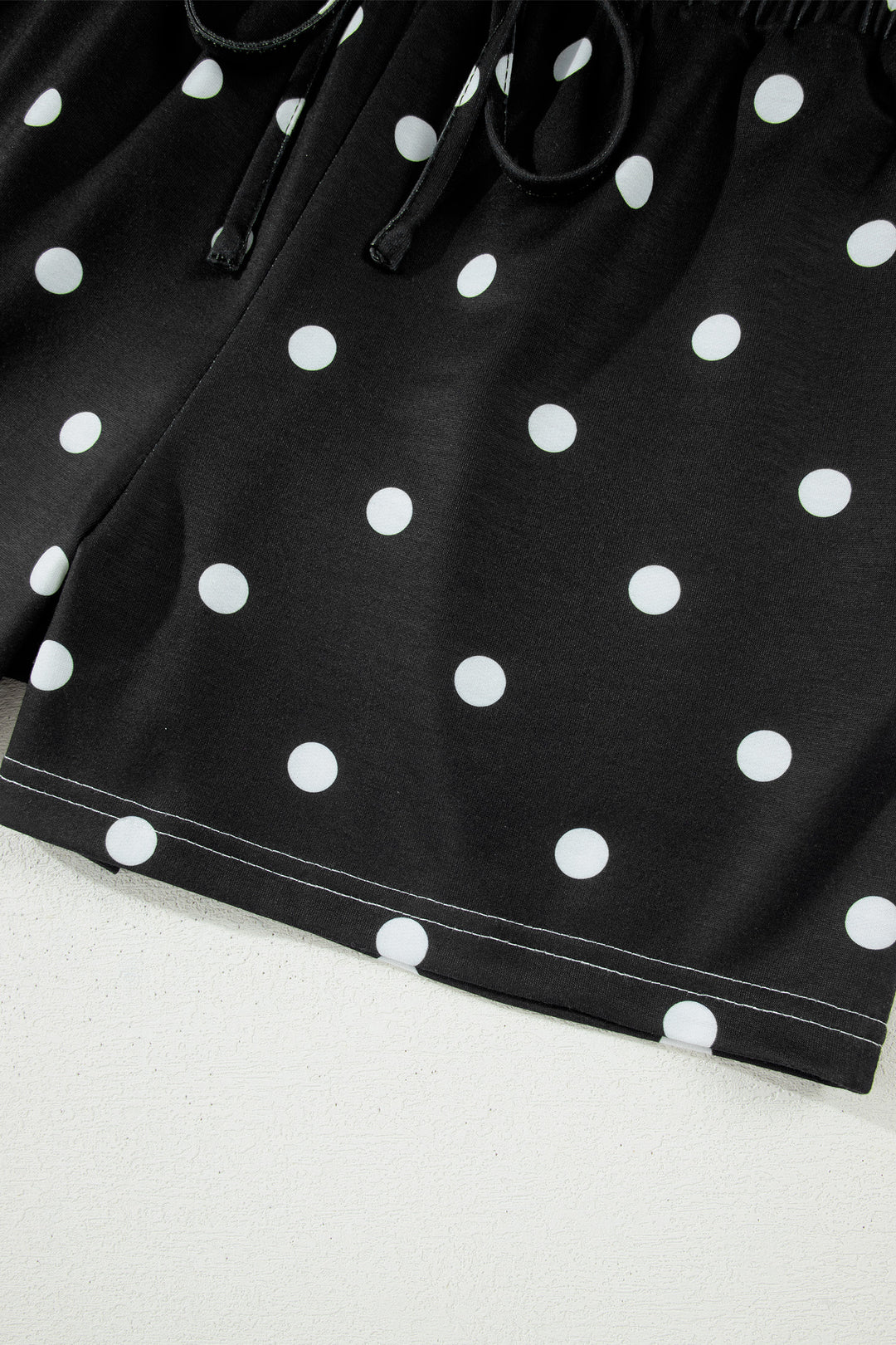 Black Exposed Seam Detail Polka Dot Loose Tee Drawstring Shorts Set
