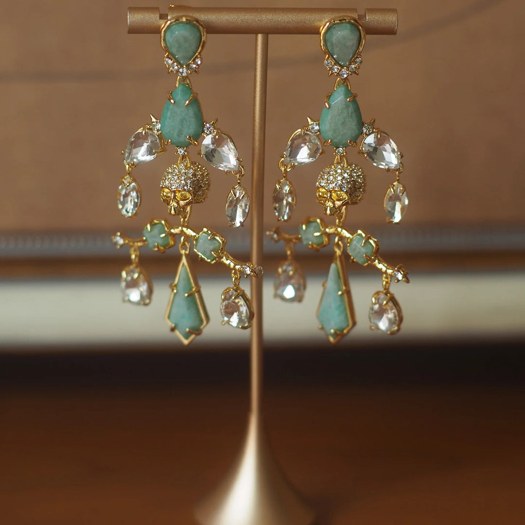 Vintage European and American Style Amazonite Retro Heavy Craftsmanship Skull Designer Alexis Bittar Earrings