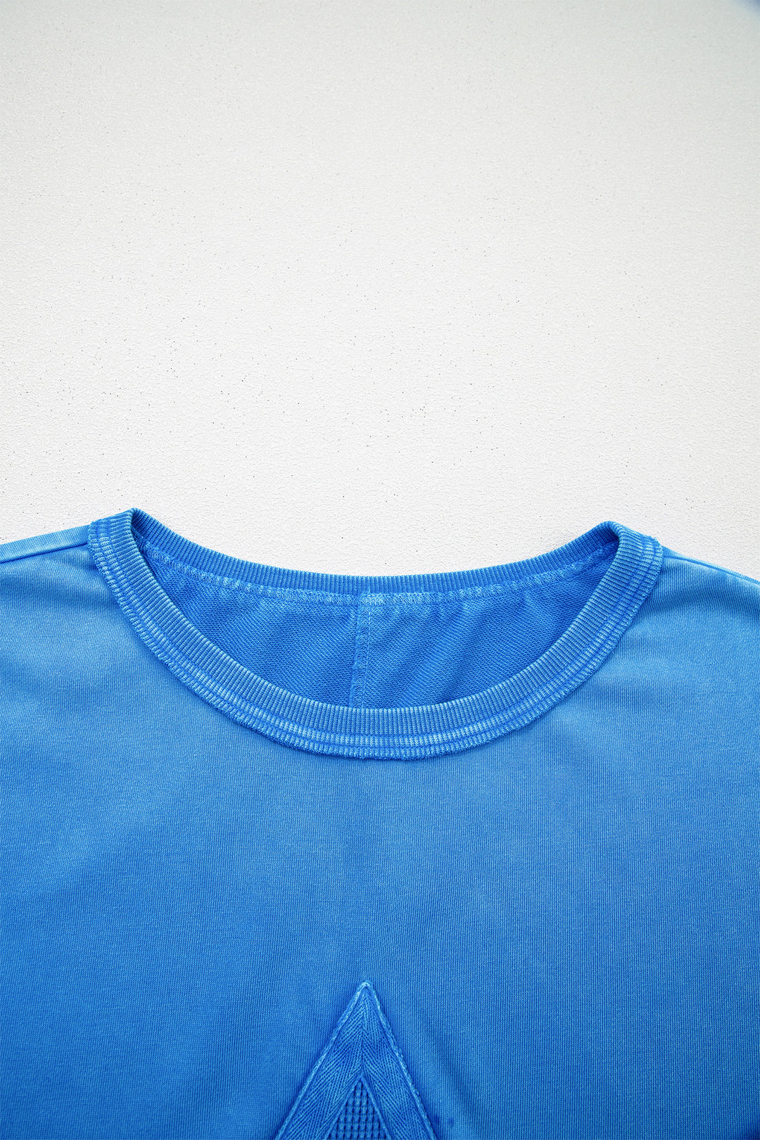 Blue Mineral Wash Star Mesh Patchwork Oversize Tee