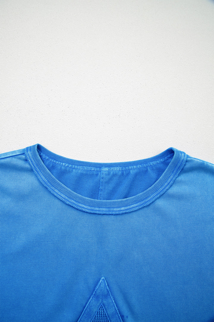 Blue Mineral Wash Star Mesh Patchwork Oversize Tee