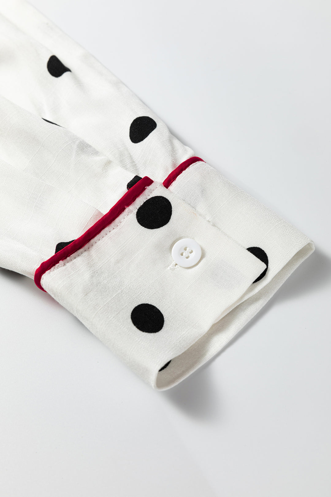 White Polka Dot Print Contrast Piping Elegant Shirt